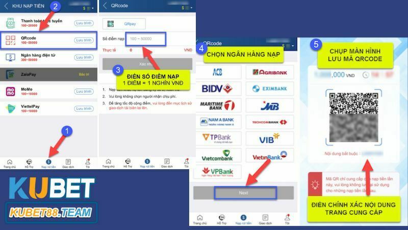 Sử dụng mã QR nạp tiền Kubet